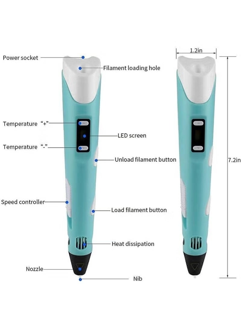 Xpert Professional 3D Pen-2 with LCD Display | STEM Educational Drawing Tool for Kids & Adults | Includes PLA Filaments & Power Adapter | Blue - Image 3